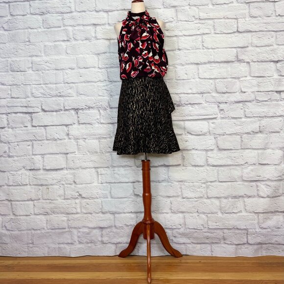 Soaked in Luxury Devin Black & Metallic Gold Striped Faux Wrap Mini Skirt - Picture 5 of 9